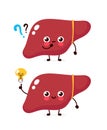 Cute liver with question mark and lightbulb Royalty Free Stock Photo