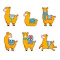 Cute llama and alpaca sticker. Cartoon lama character summer vector illustration. Royalty Free Stock Photo