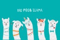 Cute llama faces with No PROB LLAMA motivational quote Royalty Free Stock Photo