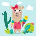 Cute llama girl cartoon character