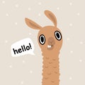 Cute llama hand drawing says hi