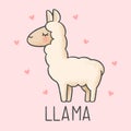 Cute llama cartoon hand drawn style