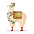 Cute llama in a hat with a saddle, mexican alpaca. Symbol of Mexico and Peru. Illustration vector