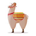 Cute llama in a hat with a saddle, mexican alpaca. Symbol of Mexico and Peru. Illustration vector