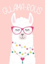 Cute llama illustration with doodles and lettering inscription