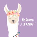 Cute llama illustration with roses wreath