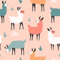 Cute llama seamless pattern, childish animal background