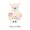 Cute llama Valentines day card Royalty Free Stock Photo