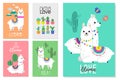 Cute llamas, alpacas and cactus illustrations