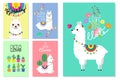 Cute llamas, alpacas and cactus illustrations