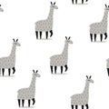 Cute llamas, black, white and gray seamless pattern