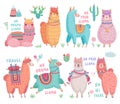 Cute Llamas with funny quotes. Funny hand drawn characters Royalty Free Stock Photo
