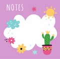 Cute llamas weekly planner. Note paper design with flowers and sun. Blank reminder page. Alpaca desert plant. Diary card