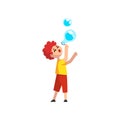 Cute llttle redhead boy blowing soap bubbles cartoon vector Illustration on a white background Royalty Free Stock Photo