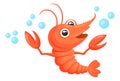 Cute lobster underwater. Smiling cartoon character. Sea food symbol Royalty Free Stock Photo