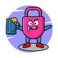 Cute Lock cartoon mascot character with beer glass and cute modern