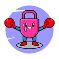 Cute Lock mascot cartoon playing sport with boxing gloves