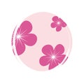 Cute logo or icon vector with pink flowers, illustration on circle with brush texture, for social media story and highlight Royalty Free Stock Photo