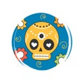 Cute logo or icon vector with traditional mexican skull, illustration on circle with brush texture, for social media story and hig