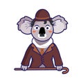 Cute logo of a koala in the form Charlie Chaplin