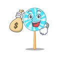 Cute lollipop character smiley with money bag