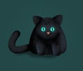 Cute lonely black kitten. Black cartoon cat