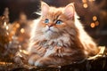 Cute long hair orange cat with wearing luxurious jewelry.