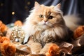 Cute long hair orange cat with wearing luxurious jewelry.
