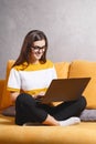 Young Brunette Girl Using Laptop Royalty Free Stock Photo