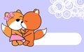 Cute love baby boy and girl fox cartoon background