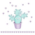 Cute love cactus character in a pot. Card or invitation template.