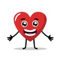 Cute love heart character with a big smile face and open arms vector. flat design Royalty Free Stock Photo