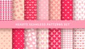 Cute love hearts seamless patterns set. Vector pink, red and white heart print. Valentines Day backdrop textures for Royalty Free Stock Photo