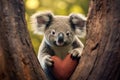 Cute love koala heart. Generate Ai