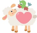 Cute love lamb with little bird