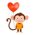 Cute in love monkey with heart balloon