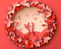 cute love paper art valentine day. with lovely generative Ai