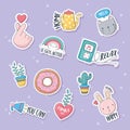 Cute love rainbow plant rabbit cat decoration stuff for cards stickers or patches cartoon