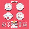 Cute Love and Valentine's Day retro stickers and labels set