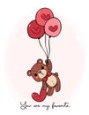 Cute romantic Teddy Bear wears red bow hold heart doodle hand drawing cartoon character outline isolated on white background