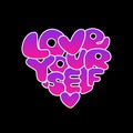 Cute Love Yourself hand drawn gradient lettering trendy affirmation phrase in 80s style