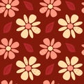 Cute lovely abstract daisy flowers on red background seamless pattern illustration