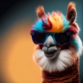 cute Alpaca animal with colorful hair