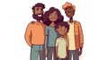 a cute lovely black skinned cartoon family, all together, ai generated image