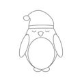 Cute lovely black and white cartoon penguin vector illustration for coloring art Royalty Free Stock Photo