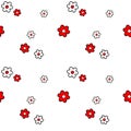 Cute lovely black white red daisy flowers seamless pattern background illustration Royalty Free Stock Photo