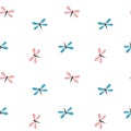 Cute lovely blue and pink dragonflies seamless pattern background illustration