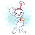 Cute lovely bunny cartoon hugging easter eggs Royalty Free Stock Photo