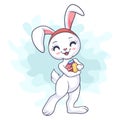 Cute lovely bunny cartoon hugging easter eggs