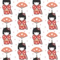 Cute lovely cartoon unicorn geisha seamless vector pattern background illustration Royalty Free Stock Photo